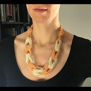 Beautiful Chunky Beaded Necklace - Orange & Cream